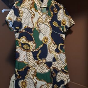 SHEIN Women's Geometric Mini Dress - Navy, Green, White